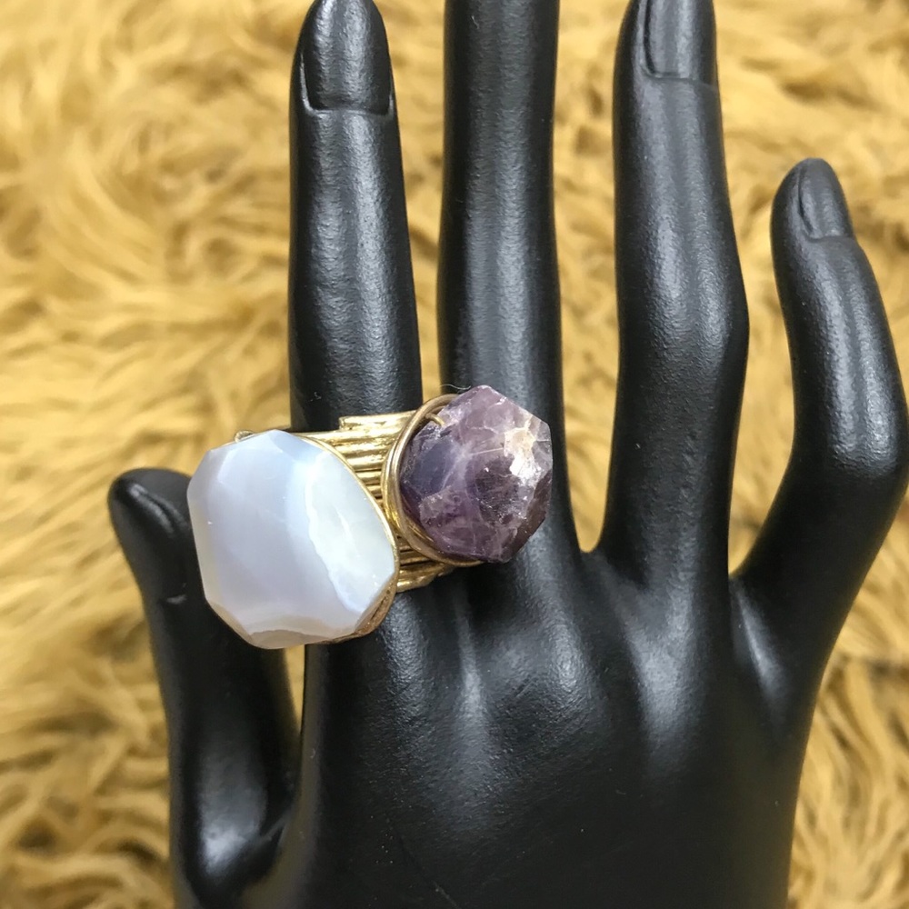 Multi stone wide wire ring sz 7